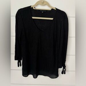 Sanctuary Black V-Neck Blouse with Tie Sleeves